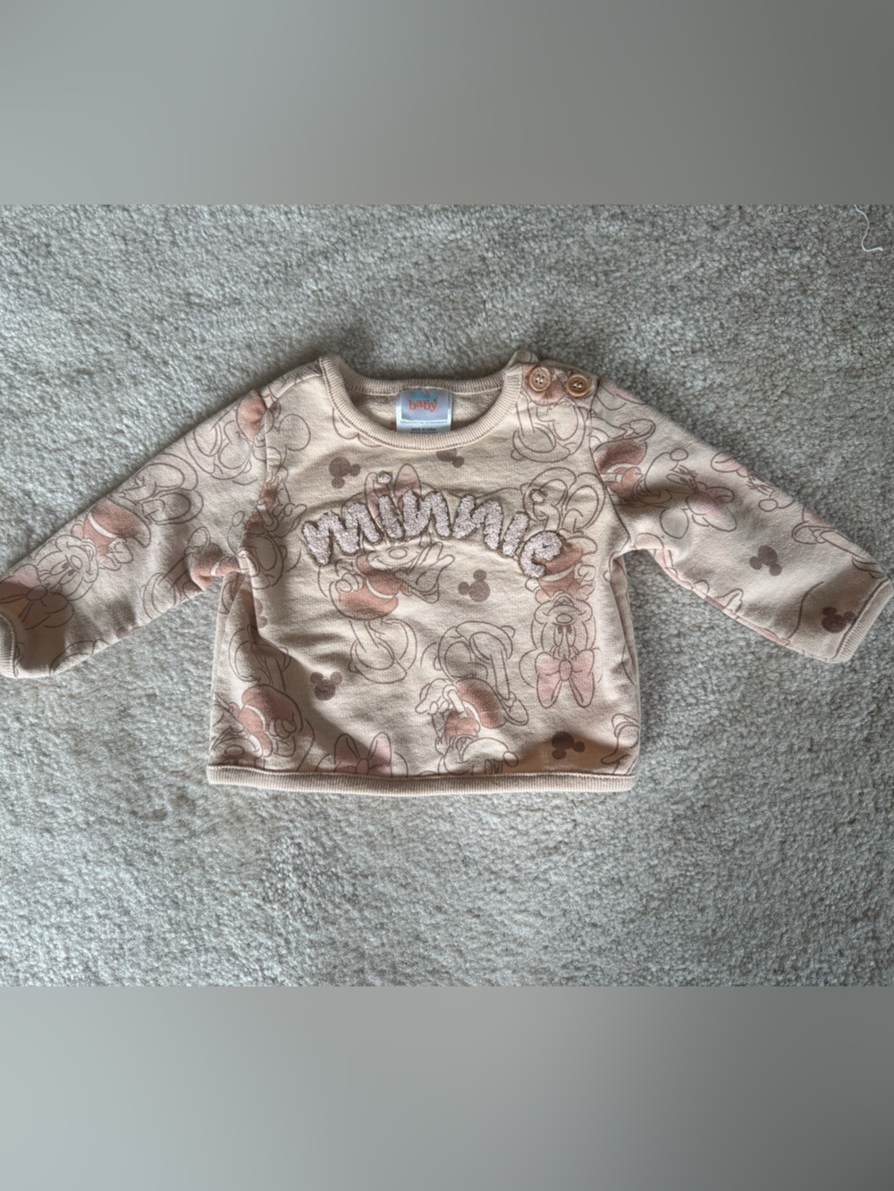 Disney Baby Beige Textured Logo Minnie Mouse Pullover Sweatshirt 0/3 months